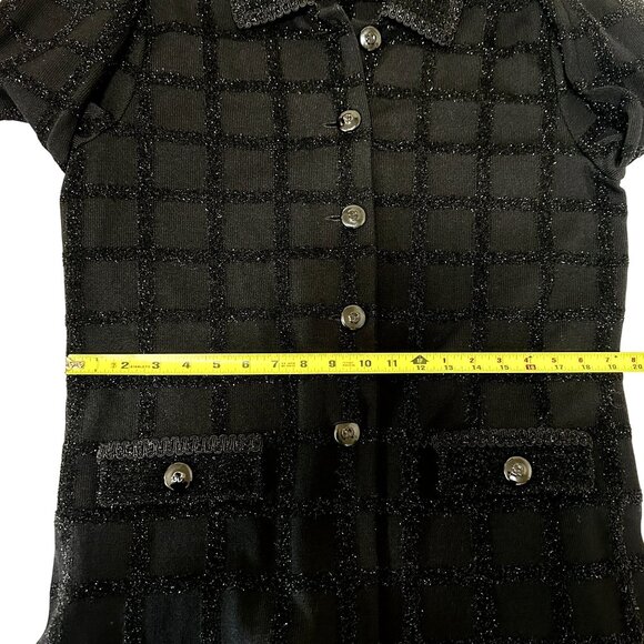 St John Marie Gray Santana Knit Black Metallic Grid Wool Tweed Cardigan Size 8 - Picture 11 of 11